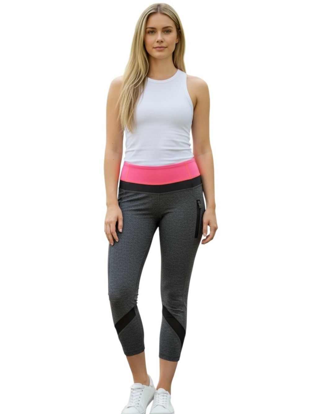 lululemon athletica Capri Leggings with Pink Waistband and Black Accents
